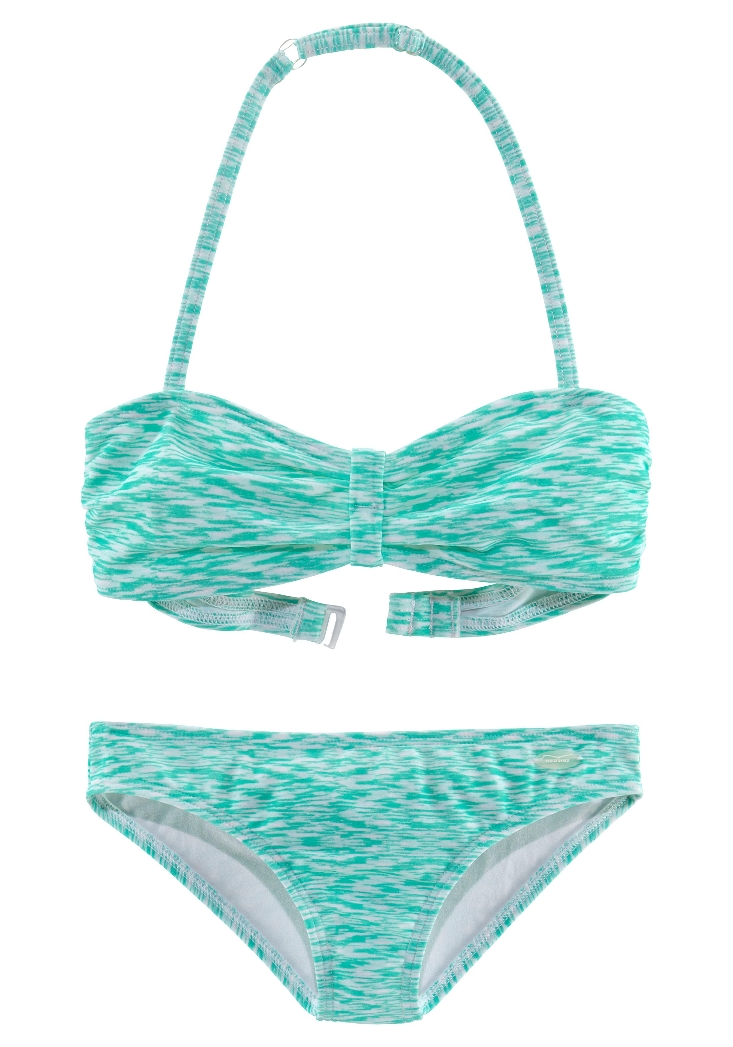 Bandeau-Bikini VENICE BEACH, Kinder, Gr. 146/152, N-Gr, grün (mint, weiß), Polyamid, Melange-Effekt, Bikini-Sets, regulierbares Top, seitliche Stäbchen Image
