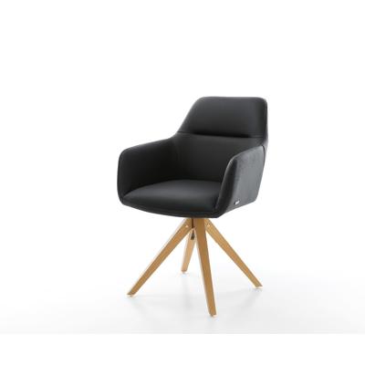 DELIFE Esszimmerstuhl Pejo-Flex Echt-Leder Schwarz Holzgestell kantig Natur Taschenfederkern, Esszimmerstühle Image