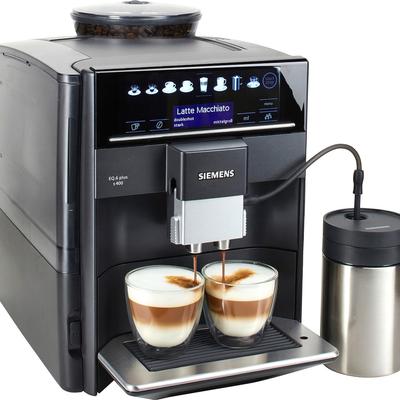 SIEMENS Kaffeevollautomat "EQ6 plus s400 TE654509DE, Doppeltassenfunktion, Keramikmahlwerk", schwarz (saphirschwarz metallic), B:28cm H:38,5cm T:46,5cm, Kaffeevollautomaten, viele Kaffeespezialitäten, automatische Dampfreinigung, saphirschwarz,... Image