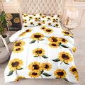 HNDXLHH Double Duvet Set Yellow White Sunflower Bedding Double Bed Set Microfiber Double Bedding Set 200x200 Double Duvet Cover Ultra Soft Duvet Cover Double Include Pillow Cases 2 Pack(50x75cm)