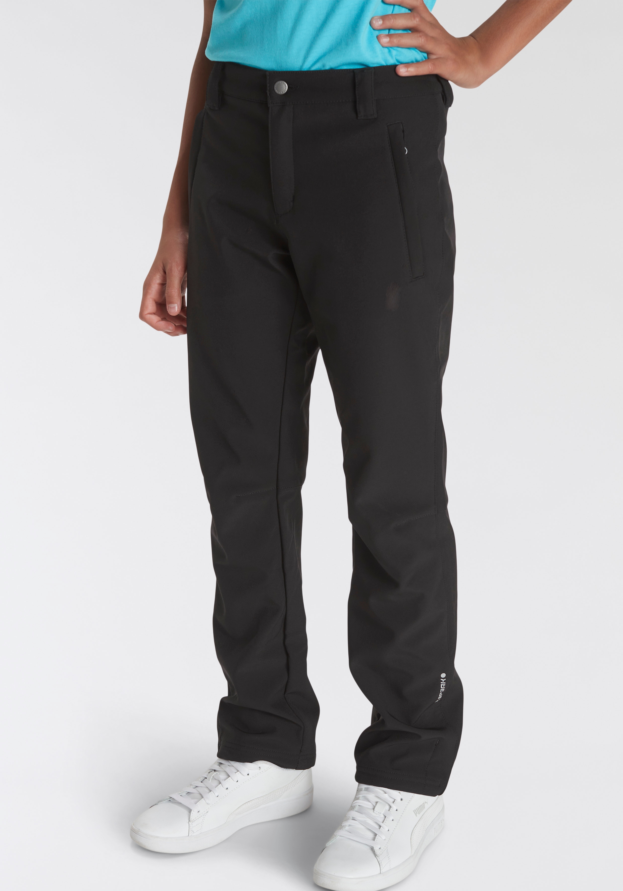 Softshellhose ICEPEAK "KABWE JR - für Kinder", Kinder, Gr. 164, N-Gr, schwarz, Softshell, Obermaterial: 97% Polyester, 3% Elasthan, gerade, Hosen, mit Reißverschlusstaschen Image