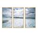 Highland Dunes Beach w/ White Sand And Cloudy Sky - Nautical & Coastal Framed Canvas Wall Art Set Of 3 Canvas, in Blue/White | Wayfair