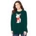 Plus Size Women's Cozy Critter Sweater by Catherines in Emerald Green Dog (Size 1X)