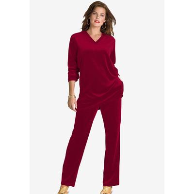 Plus Size Women's Plus Size Two-Piece V-Neck Velour Set by Roaman's in Rich Burgundy (Size 42/44)