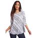 Plus Size Women's Three-Quarter Sleeve Swing Ultimate Tee by Roaman's in Grey Bias Stripe (Size 14/16) Shirt