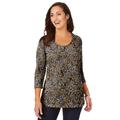 Plus Size Women's Stretch Cotton Scoop Neck Tee by Jessica London in Brown Garden Paisley (Size 12) 3/4 Sleeve Shirt