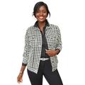 Plus Size Women's Classic Cotton Denim Jacket by Jessica London in Ivory Houndstooth (Size 32) 100% Cotton Jean Jacket