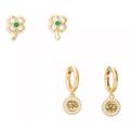Kate Spade Jewelry | Kate Spade Wishes Luck Elephant Huggies Clover Earrings Set | Color: Gold/Green | Size: Os