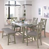 Rustic 6 Piece Dining Table Set, Wood Dining Table and Chair Kitchen Table Set with Table, Bench and 4 Chairs, Gray
