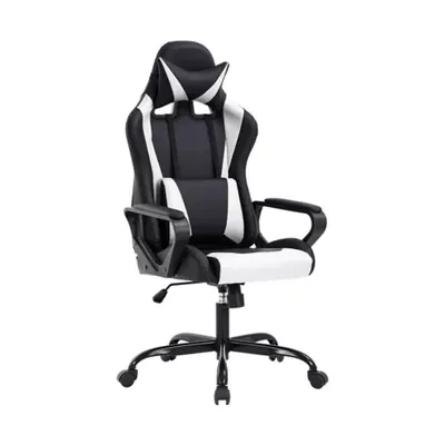 Bestoffice High Back Gaming Chair With Ergonomic Swivel And Lumbar Support, White