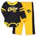 Infant Black/Gold Iowa Hawkeyes Little Kicker Long Sleeve Bodysuit and Sweatpants Set