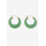Women's Goldtone Over Sterling Silver Genuine Green Jade Hoop Earrings (31Mm) Jewelry by PalmBeach Jewelry in Jade