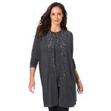 Plus Size Women's Fine Gauge Cardigan Topper by Jessica London in Heather Charcoal Sequin (Size 18/20) Sweater