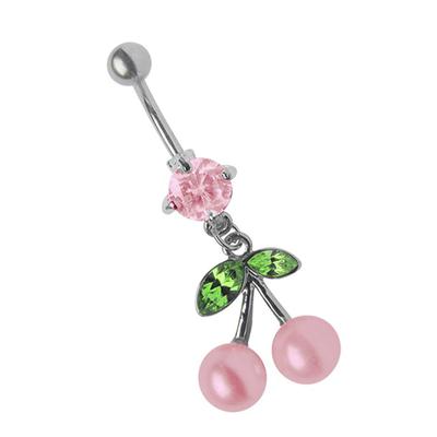 Bauchnabelpiercing ADELIA´S "Piercing Piercing Bauchnabelpiercing" rosa Damen Piercings Bauchnabelpiercings Titan Banane - Blatt mit Kirschen grün