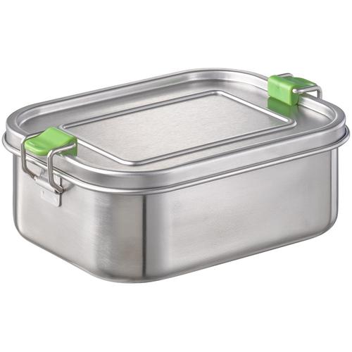 Lunchbox APS, silber (edelstahlfarben), B:13,5cm H:6,5cm L:18,5cm, Edelstahl 18/8, Lebensmittelaufbewahrungsbehälter, nachhaltig, da wiederverwendbar