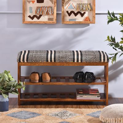 Upholstered 2-Shelf Storage Entryway and Bedroom Bench - 18" H x 34" W x 12" D