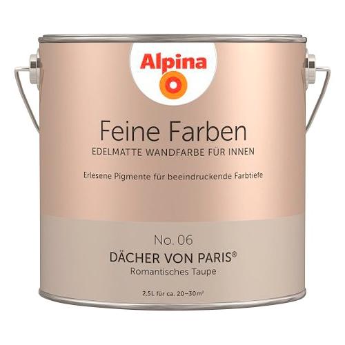 „ALPINA Wand- und Deckenfarbe „“Feine Farben No. 06 Dächer von Paris““ Romantisches Graubraun, edelmatt, 2,5 Liter Gr. 2,5 l 2502 ml, braun (romantisches graubraun) Wandfarbe bunt“