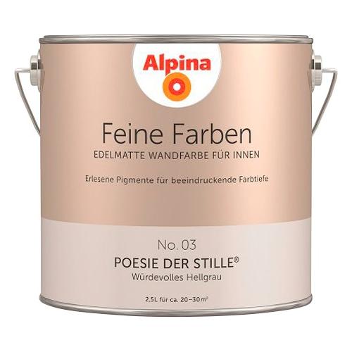 „ALPINA Wand- und Deckenfarbe „“Feine Farben No. 03 Poesie der Stille““ Würdevolles Hellgrau, edelmatt, 2,5 Liter Gr. 2,5 l 2500 ml, grau (würdevolles hellgrau) Wandfarbe bunt“