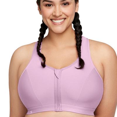 Glamorise Zip-Up Front-Close Sports Bra (Size 40-F) Lavender, Polyester