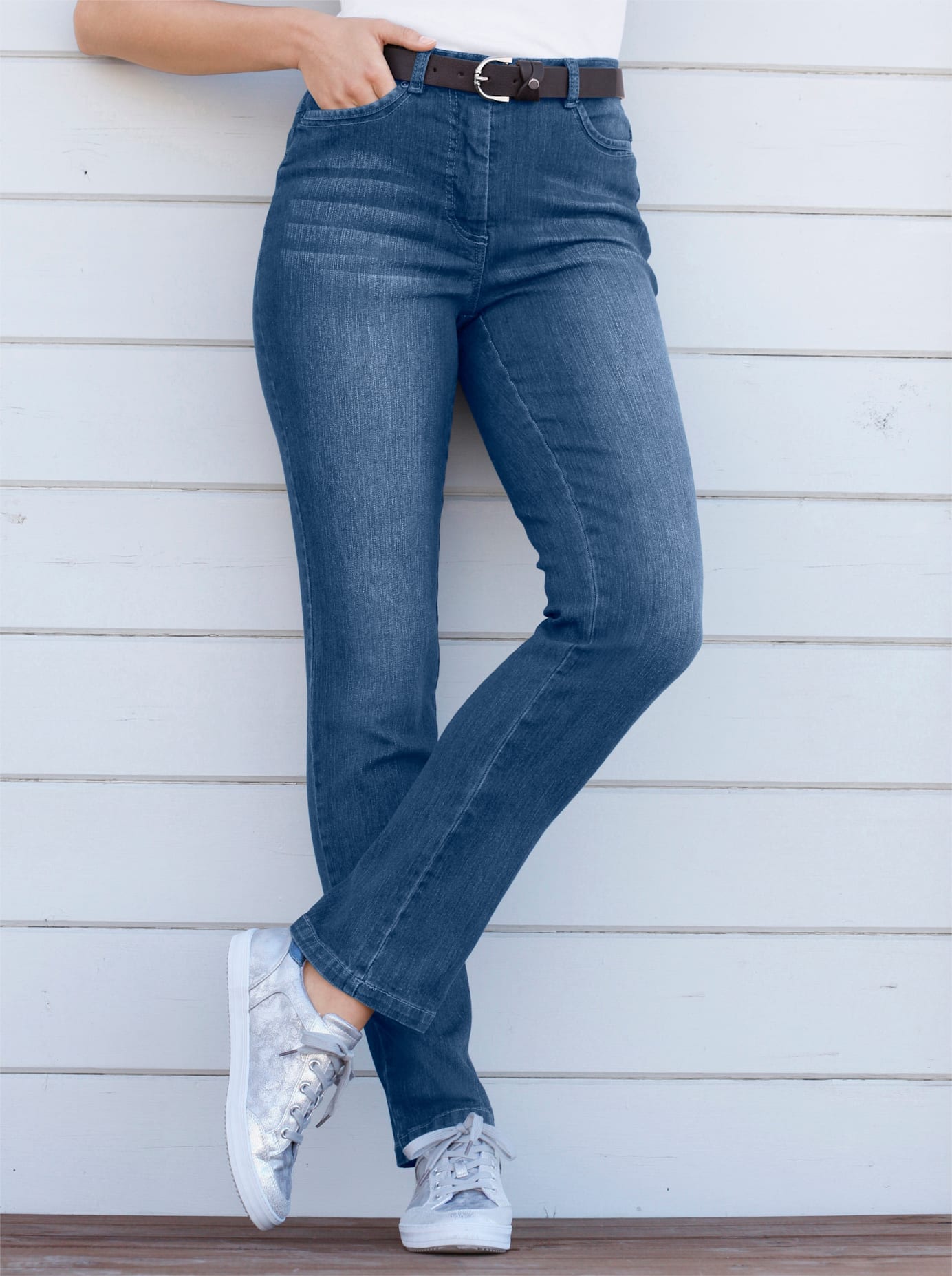 5-Pocket-Jeans CASUAL LOOKS, Damen, Gr. 20, Kurzgrößen, blau (blau, stone, washed), 78% Baumwolle, 20% Polyester, 2% Elasthan, unifarben, lang, Jeans 5-Pocket-Jeans