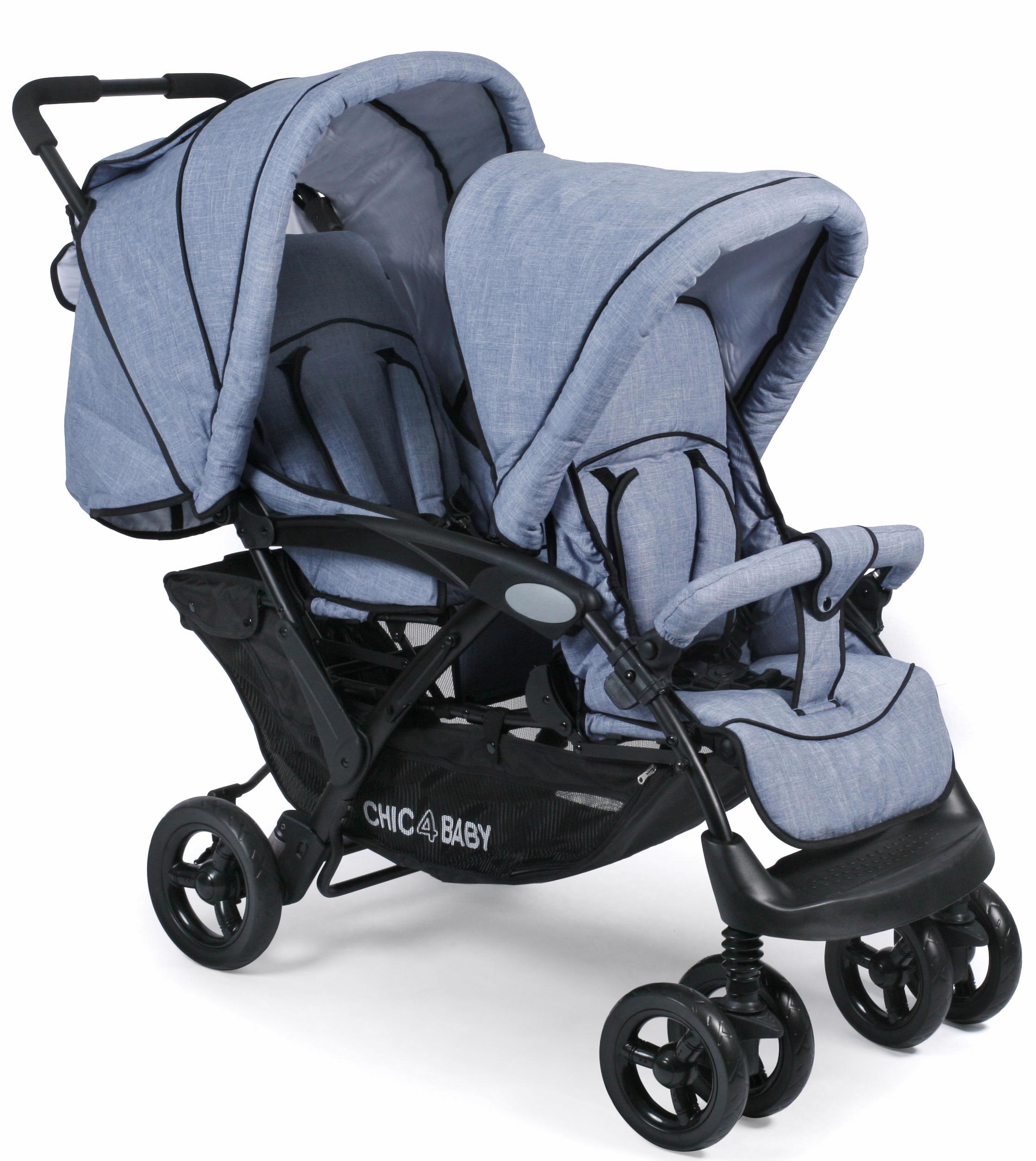 Geschwisterwagen CHIC4BABY "Duo, hellblau", Kinder, blau (hellblau), Kinderwagen, mit feststellbaren Doppelschwenk-Vorderrädern