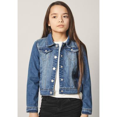 Jeansjacke NAME IT "NITSTAR", Mädchen, Gr. 98, blau (medium blau), Denim/Jeans, Obermaterial: 75% Baumwolle, 25% Polyester, unifarben, casual, schmal kurz, Langarm Manschette, Jacken Image