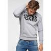 Kapuzensweatshirt JACK & JONES "CORP Logo Hoodie", Herren, Gr. S, grau (light grau melange), Obermaterial: 68% Baumwolle, 28% Polyester, 4% Viskose, bedruckt, modisch, normal, Rundhals, Langarm Bündchen, Sweatshirts, mit Logoprint