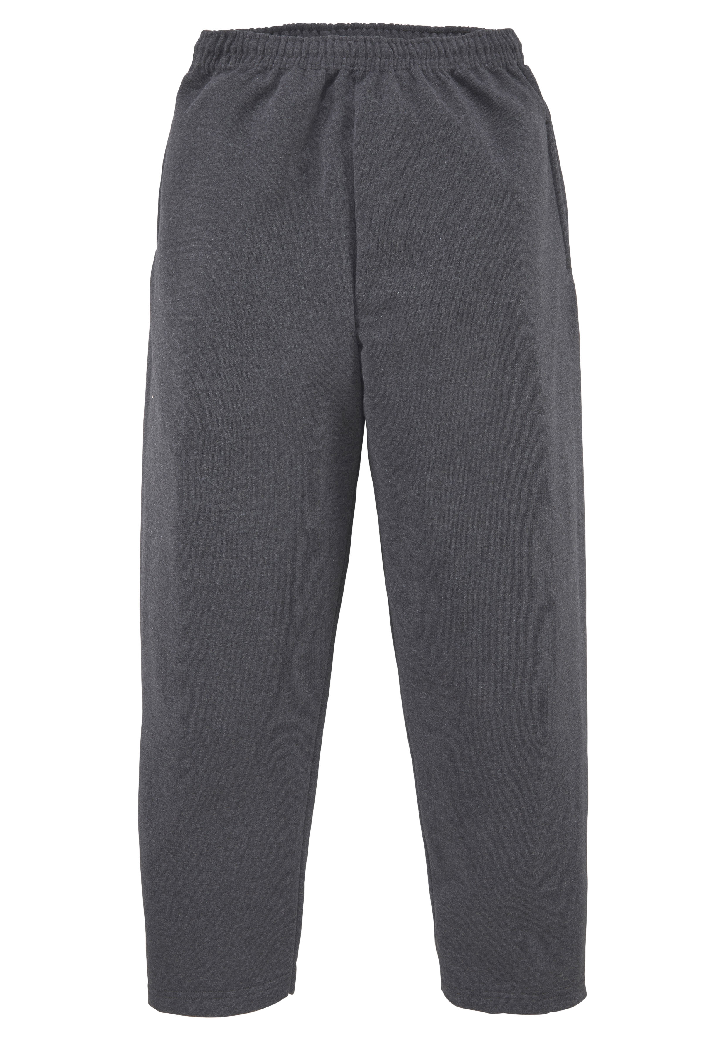 Sweathose FRUIT OF THE LOOM, Herren, Gr. M (48/50), N-Gr, grau (anthrazit, meliert), angeraute Sweatware, Obermaterial: 60% Baumwolle, 40% Polyester, bequem lang, Hosen Sweathose, Open Leg Jogginghose