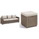 Keter Allibert by Gartenlounge Sofa California 3-Sitzer, Cappuccino/Sand, 199 x 68 x 72 cm & Allibert by Cube Hocker mit Stauraum, Cappuccino, inkl. Kissen, Deckel abnehmbar, 42x42x39cm