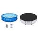 Bestway Steel Pro Frame Pool-Set mit Filterpumpe Ø 305 x 76 cm, blau, rund & Flowclear PVC-Abdeckplane Ø 305 cm, für runde 305 cm Steel Pro, Steel Pro MAX und Fast Set Pools, Grau