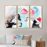 The Holiday Aisle® Three Funny Cute Husky Dogs in Christmas Hats - 3 Piece Floater Frame Print on Canvas Canvas, in White | Wayfair