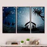 The Holiday Aisle® Christmas Nativity Scene w/ Three Wise Men - 3 Piece Floater Frame Print Set on Canvas Metal in Black/Blue/White | Wayfair