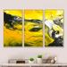 Mercer41 Yellow, White & Black Hand Painted Marbled Acrylic - 3 Piece Floater Frame Print Set on Canvas Metal in Black/Yellow | Wayfair