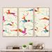 The Holiday Aisle® Patterned Frolicking Christmas Reindeers - 3 Piece Floater Frame Print Set on Canvas Canvas, in White | Wayfair