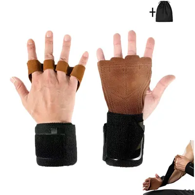 Gants d'entraînement d'haltérophilie en cuir protège-paume avec enveloppes de poignet Support pour
