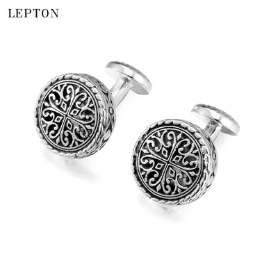 Lepton – boutons de manchette ronds et Vintage pour hommes avec boîte-cadeau style Baroque avec