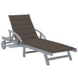 vidaXL Patio Sun Lounger with Cushion Solid Acacia Wood - 78.7" x 26.8" x 11.8"