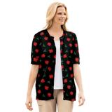 Plus Size Women's Perfect Elbow-Length Sleeve Cardigan by Woman Within in Black Poinsettia (Size 1X) Sweater