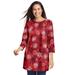 Plus Size Women's Perfect Printed Three-Quarter Sleeve Crewneck Tunic by Woman Within in Classic Red Textured Snowflake (Size M)