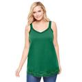 Plus Size Women's Lace-Trim V-Neck Tank by Woman Within in Emerald Green (Size 30/32) Top