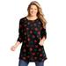 Plus Size Women's Perfect Printed Long-Sleeve Crewneck Tunic by Woman Within in Black Poinsettia (Size M)