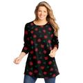 Plus Size Women's Perfect Printed Long-Sleeve Crewneck Tunic by Woman Within in Black Poinsettia (Size 3X)