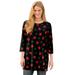 Plus Size Women's Perfect Printed Three-Quarter-Sleeve Scoopneck Tunic by Woman Within in Black Poinsettia (Size L)