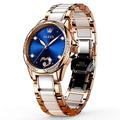 OLEVS Ladies Watches for Women Big Face Blue Dial Automatic Ceramic Watch Self Winding Stainless Steel Band Diamond Women's Wrist Watch Water Resistant Easy to Read Date Ladies Watches