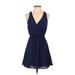 Lush Casual Dress - Mini V Neck Sleeveless: Blue Solid Dresses - Women's Size X-Small