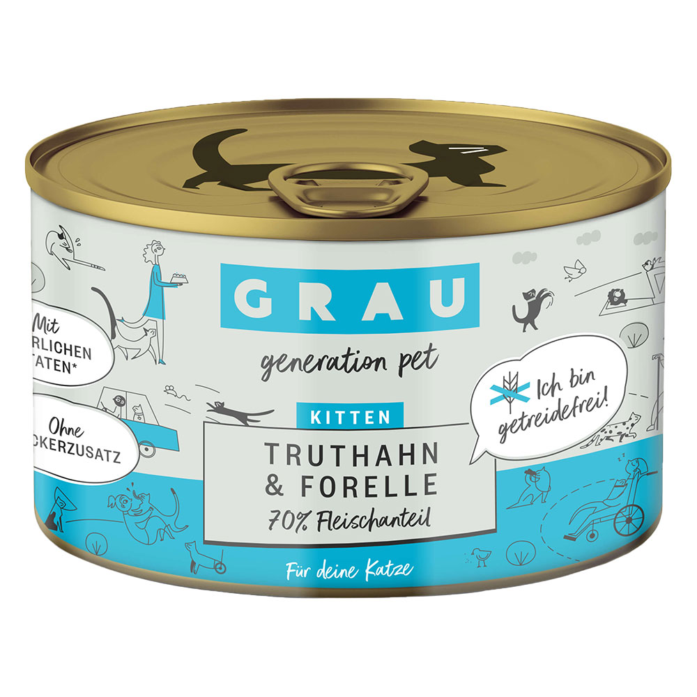 GRAU Grandi Golosi Kitten con tacchino & trota Alimento umido per gatti - 6 x 200 g