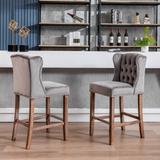 Counter Height Upholstered Bar Stools, Breakfast Chairs with Wood Legs, Set of 2