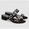 J. Crew Shoes | J. Crew Black Suede Two Strap Slide Sandals With Pearls Embellishment | Color: Black | Size: 8