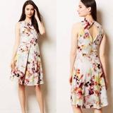 Anthropologie Dresses | Anthropologie Hunter Bell Nyc Kukka Digital Fit & Flare Dress Watercolor Size 6 | Color: Cream/Pink | Size: 6