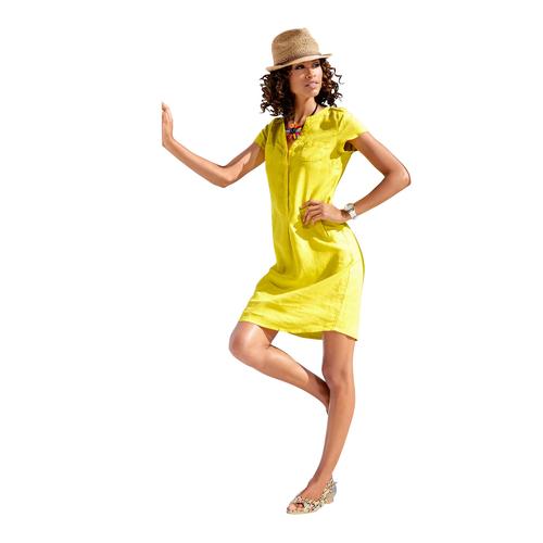 „Sommerkleid HEINE „“Leinenkleid““ Gr. 38, Normalgrößen, gelb Damen Kleider Leinenkleider“